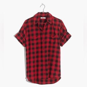 Madewell Flannel Courier Shirt Buffalo Check Red Black Plaid Button Down Top